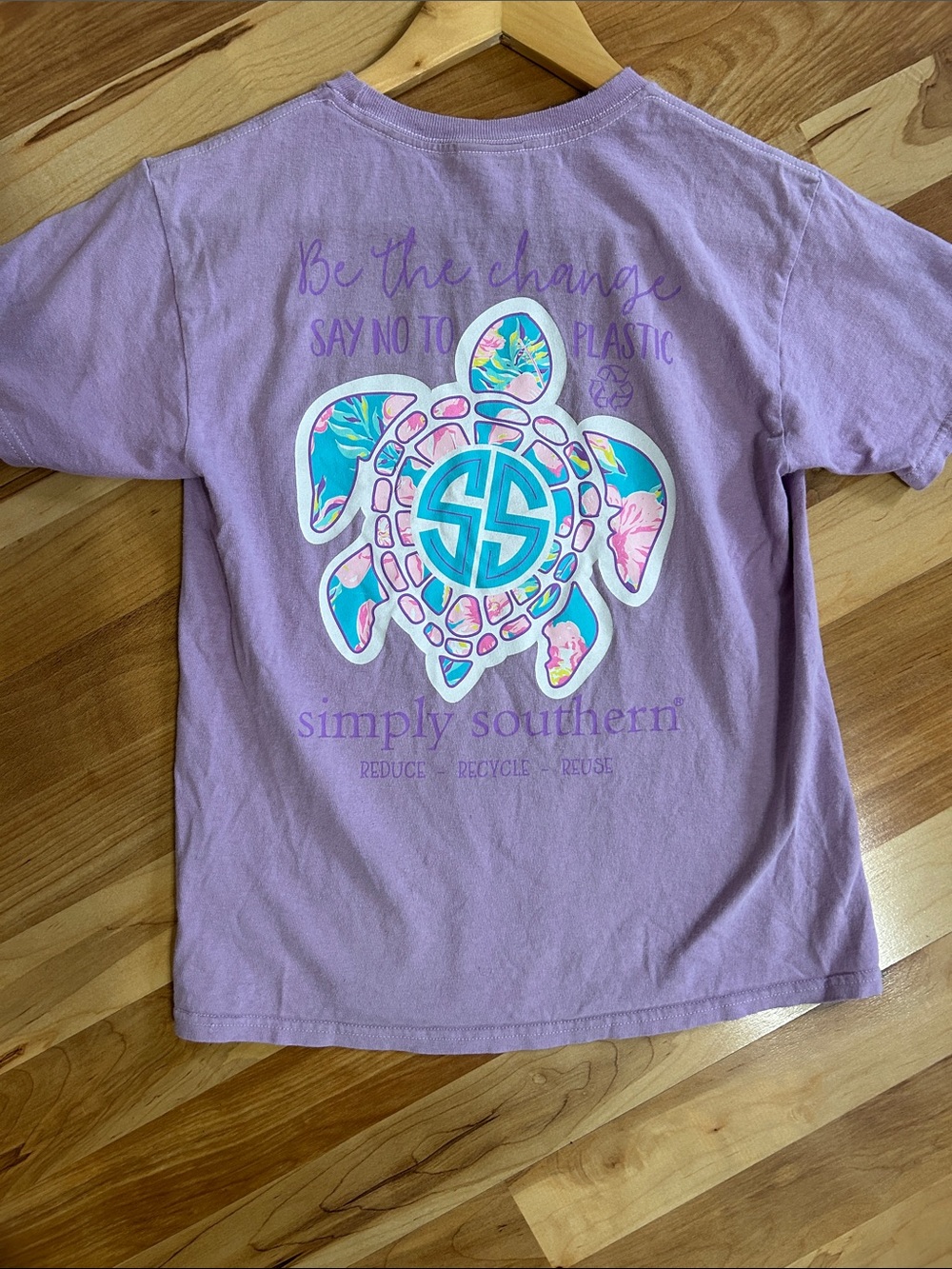 Simply Southern Lavender Turtle Tee with Turquoise & Pink Accents Youth Small